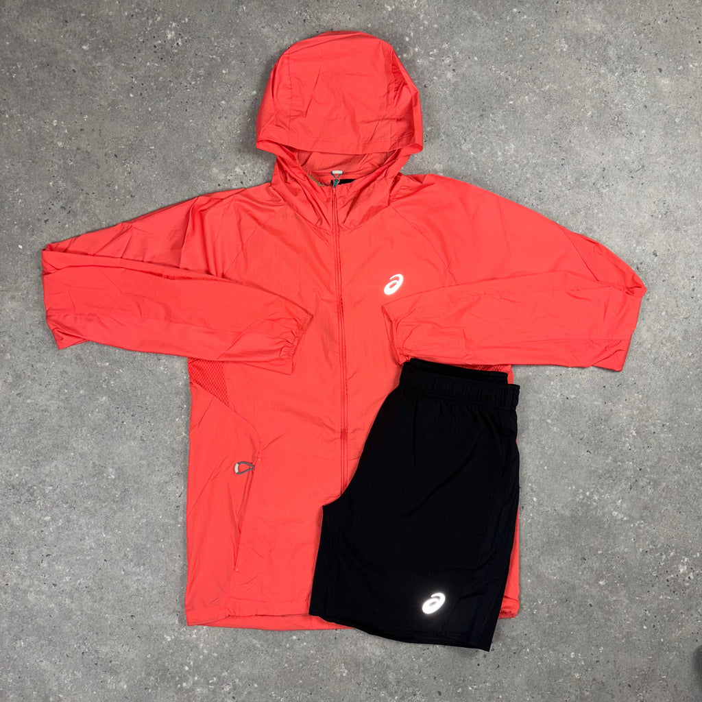 ASICS CORAL WINDBREAKER & BLACK SHORTS SET