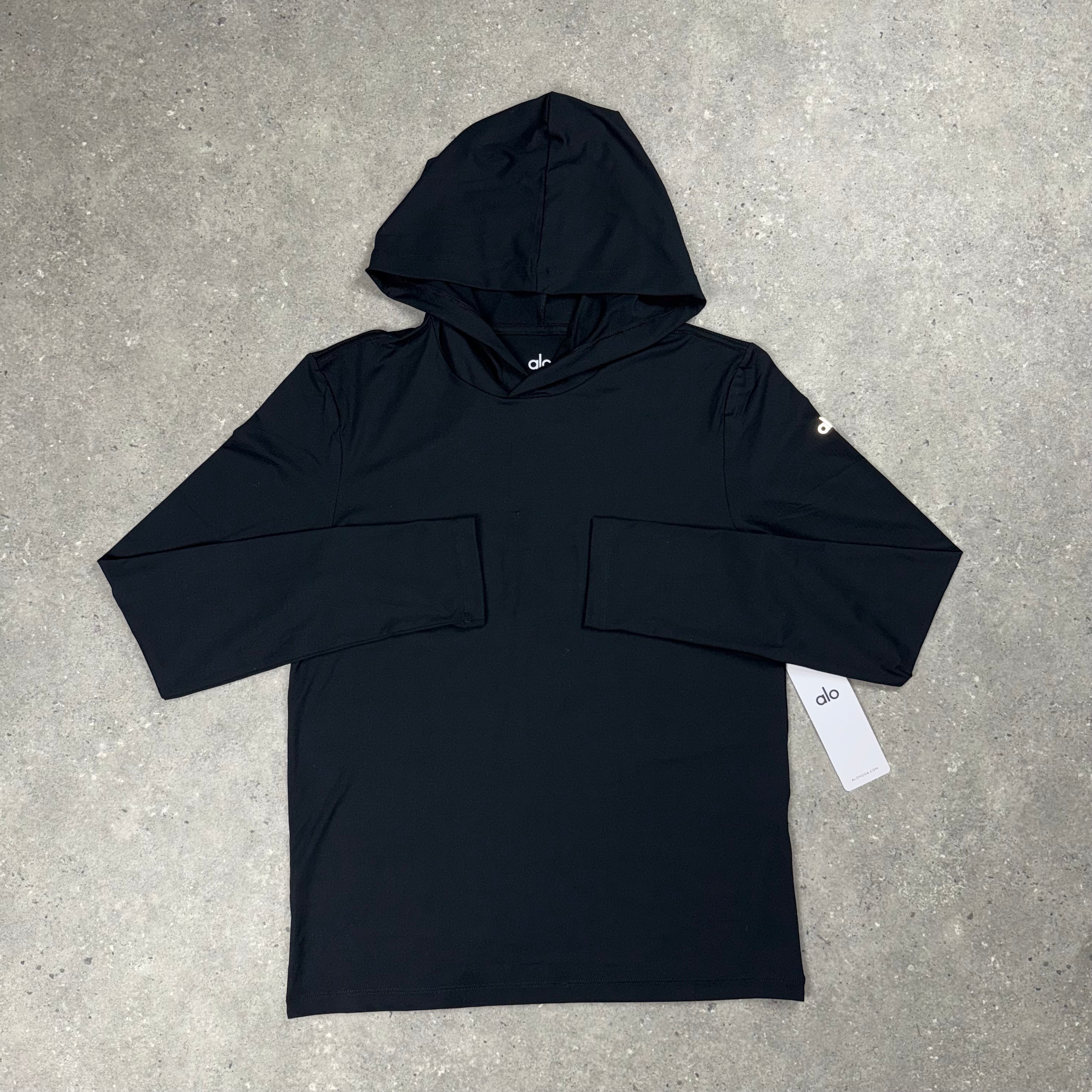 ALO CONQUER TOP WITH HOOD - BLACK