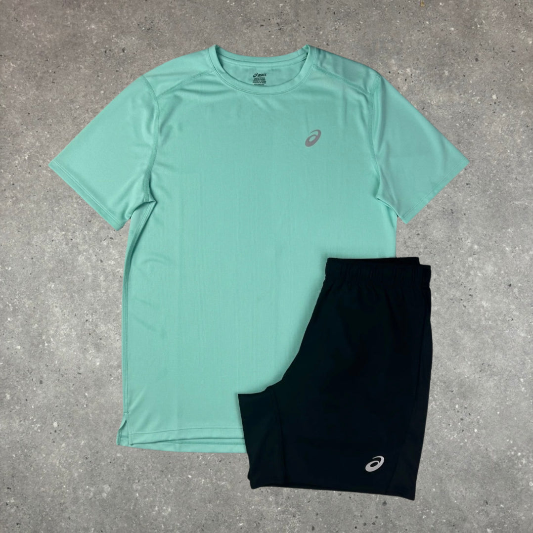 ASICS MINT TOP & BLACK SHORTS SET