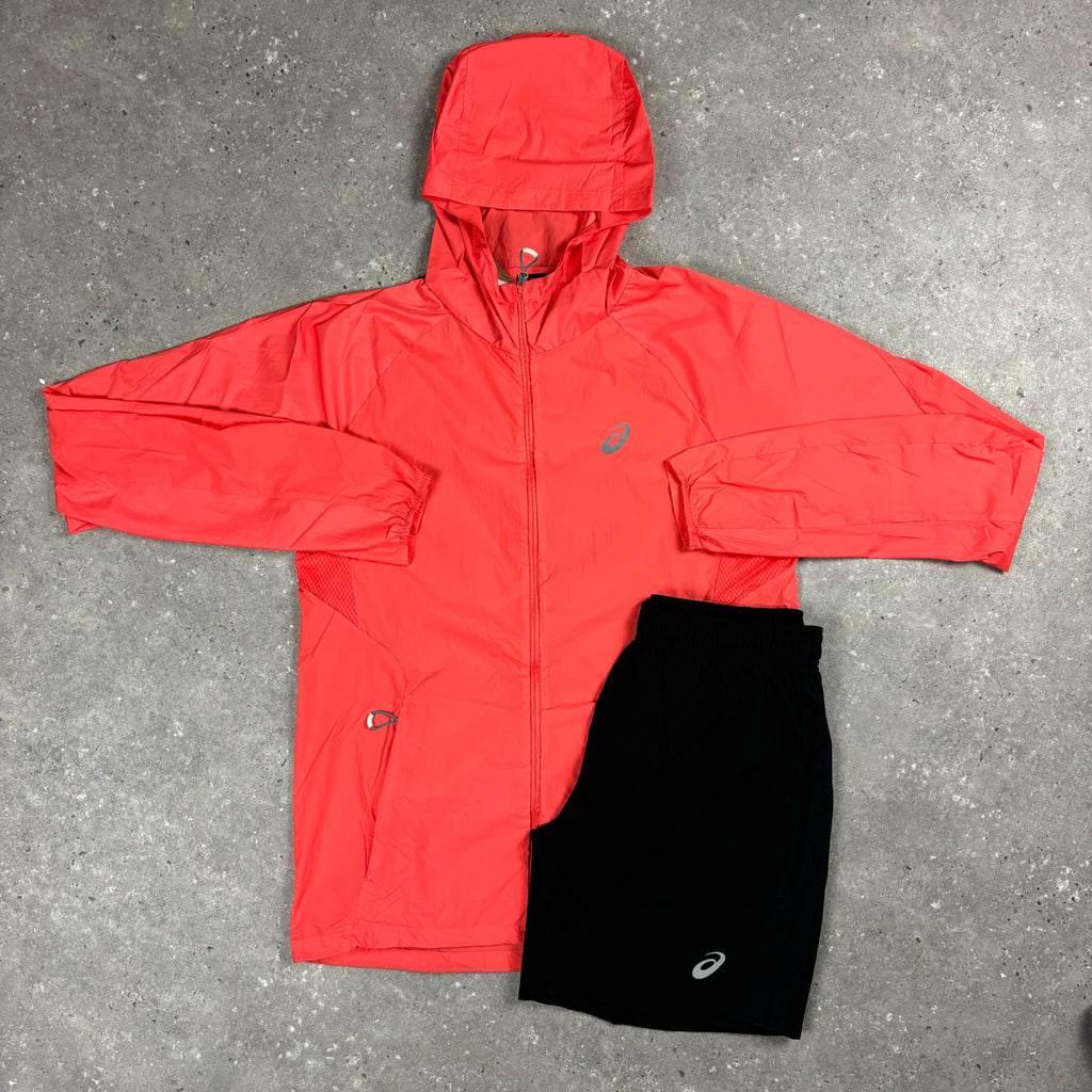 ASICS CORAL WINDBREAKER & BLACK SHORTS SET